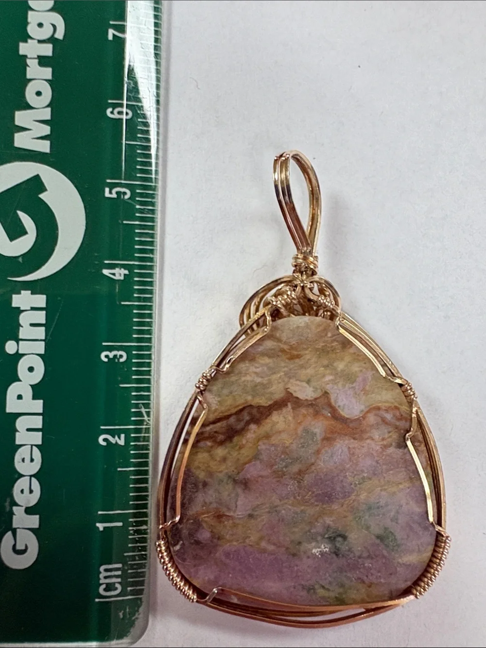 Gold Wire-Wrapped Multicolor Jasper Pendant Necklace - Pink, Green & Tan